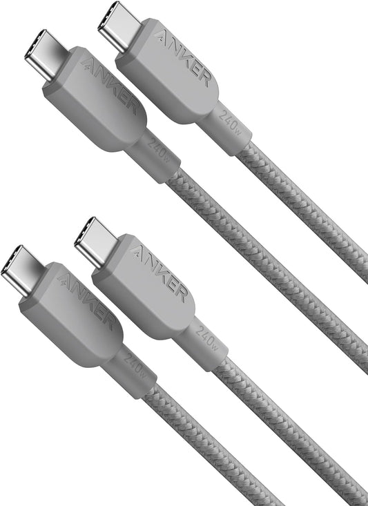 Anker 240W USB C to USB C Data Cable(2 Pieces,3 Feet),USB C Charger Data Cable Fast Charging Suitable iPhone 15、MacBook Pro 2020、iPad Pro 2020、iPad Air 4、Samsung Galaxy S23+/S23 Ultra(USB 2.0 Gray)